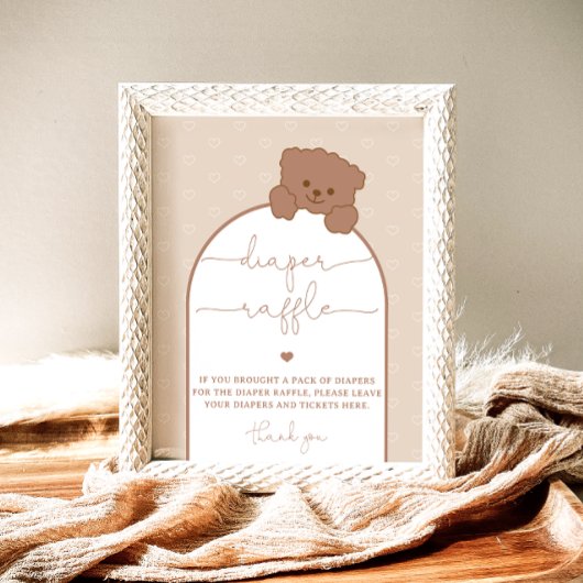 Minimalistische Baby shower Teddy Bear Diaper Raff Poster
