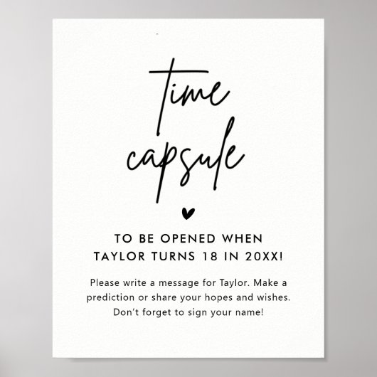 Minimalistische baby shower tijdcapsule bord poster (Voorkant)