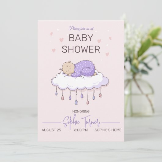 Minimalistische Baby shower uitnodiging Meisje Bab (Staand voorkant)