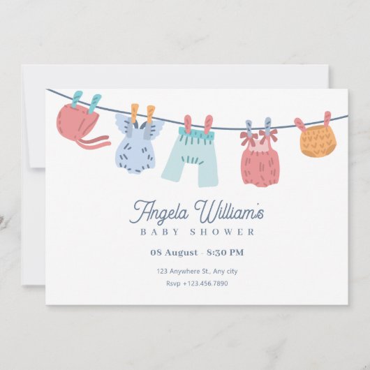 Minimalistische Baby showers waslijn Kaart (Voorkant)