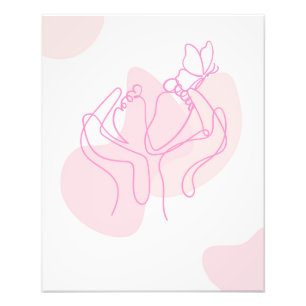 Minimalistische Baby-voetlijnkunst met vlinder Foto Afdruk