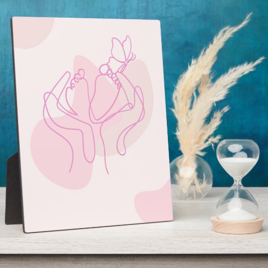 Minimalistische Baby-voetlijnkunst met vlinder Fotoplaat (Zijkant)