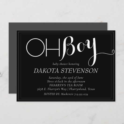 Minimalistische Baby | Zwart en grijs Oh Boy Douch Kaart (Voorkant / Achterkant)