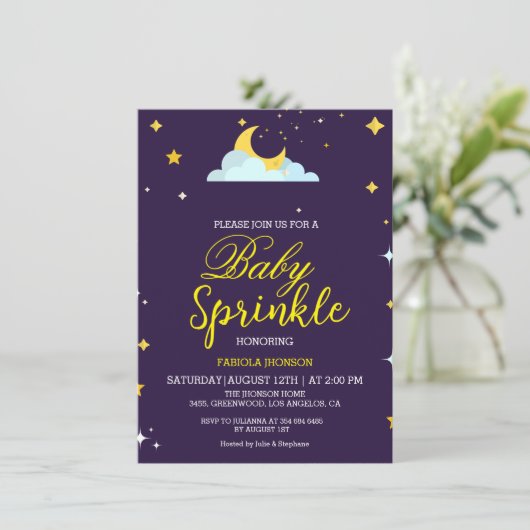 Minimalistische babyborrel met over the moon thema kaart (Staand voorkant)