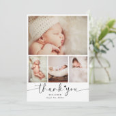 Minimalistische babyfeest 4 foto collage dank je w bedankkaart (Staand voorkant)