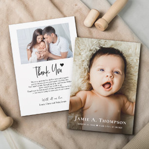 Minimalistische babyfeest geboorte pasgeboren foto bedankkaart