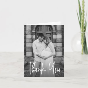 Minimalistische babyfeest zwangerschapsfoto bedankkaart