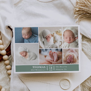 Minimalistische babyfotocollage aankondigingskaart kaart