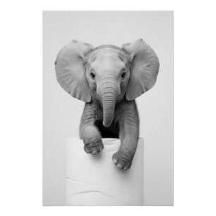 Minimalistische babyolifant die over toiletpapier perfect poster