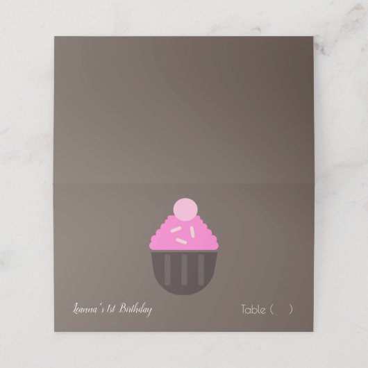 Minimalistische Baby's 1e Verjaardag Cupcake Table Plaatskaartje (Buitenkant ongevouwen)