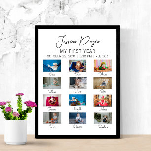 Minimalistische baby's eerste jaar 1e verjaardagsf poster