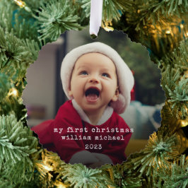 Minimalistische baby's eerste kerstfoto ornament kaart