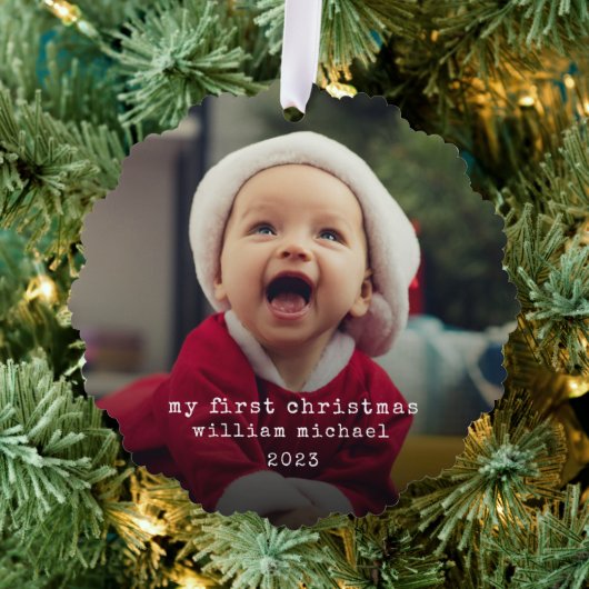 Minimalistische baby's eerste kerstfoto ornament kaart (Insitu (Drie))