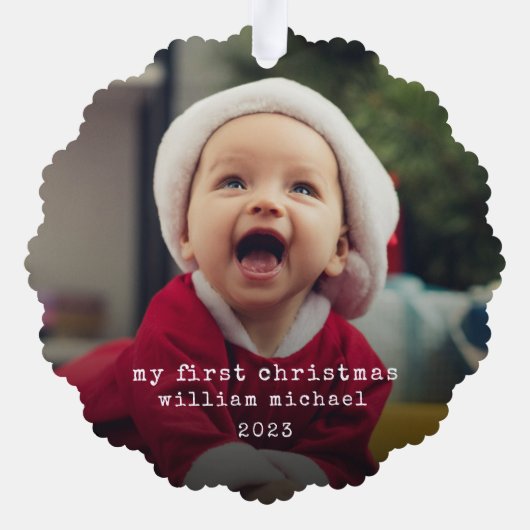 Minimalistische baby's eerste kerstfoto ornament kaart (Achterkant)