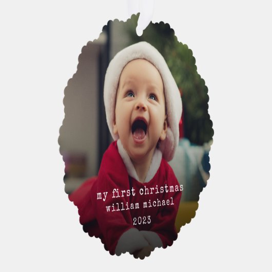 Minimalistische baby's eerste kerstfoto ornament kaart (Rechts)