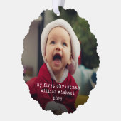 Minimalistische baby's eerste kerstfoto ornament kaart (Links)