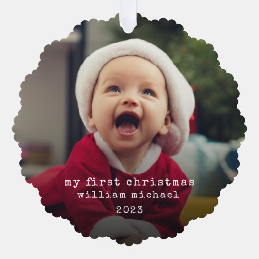 Minimalistische baby's eerste kerstfoto ornament kaart (Voorkant)