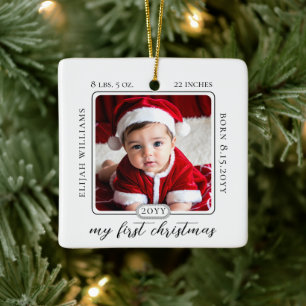 Minimalistische baby's eerste Kerstmis Geboorte St Keramisch Ornament
