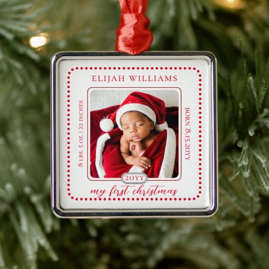 Minimalistische baby's eerste Kerstmis Geboorte St Metalen Ornament (Boom)