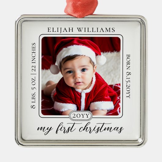 Minimalistische baby's eerste Kerstmis Geboorte St Metalen Ornament (Voorkant)