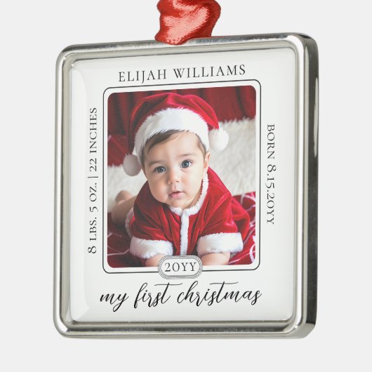 Minimalistische baby's eerste Kerstmis Geboorte St Metalen Ornament (Links)