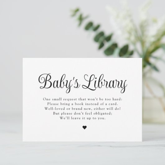 Minimalistische "Baby's Library" Baby shower Kaart (Staand voorkant)