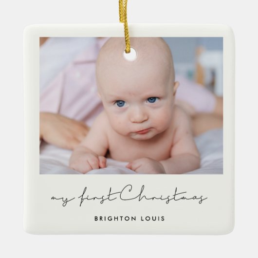Minimalistische baby's Mijn eerste kerstfoto Keramisch Ornament (Voorkant)