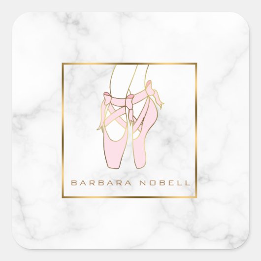 Minimalistische Ballerina Marmeren Ballet Slippers Vierkante Sticker (Voorkant)