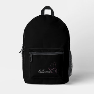 Minimalistische Ballerina & Roze Vlinder Zwart Bedrukte Rugzak