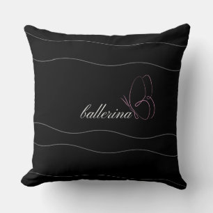 Minimalistische Ballerina & Roze Vlinder Zwart Kussen