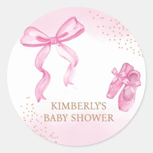Minimalistische Ballerina Schoenen Boog Baby Showe Ronde Sticker