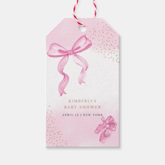 Minimalistische Ballerina Shoes Bow Baby shower Cadeaulabel (Voorkant)