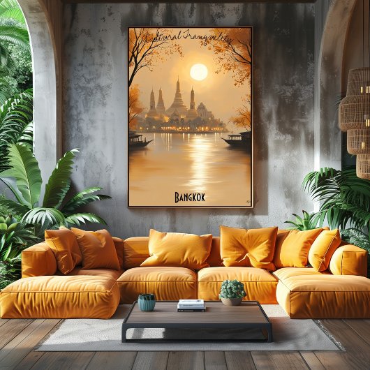 Minimalistische Bangkok Silhouette – Thaise Stadsk Poster