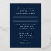 Minimalistische Bar Mitswa Navy Blau Zilver Folie Uitnodiging (Voorkant)