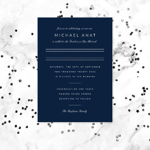 Minimalistische Bar Mitswa Navy Blau Zilver Folie Uitnodiging