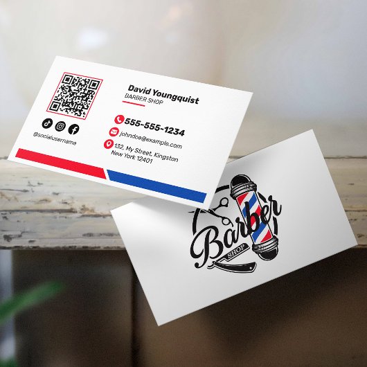 Minimalistische Barbershop Salon Social Media QR C Visitekaartje