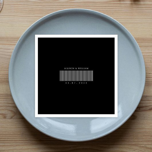 Minimalistische barcode Chic: zwart & wit bruiloft Servet