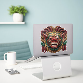 Minimalistische Barong-masker - Houtskool & Mosgro Sticker