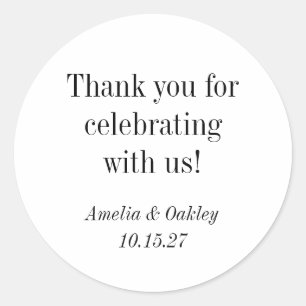 Minimalistische Basic White Elegant Wedding Dank u Ronde Sticker