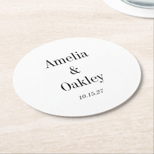 Minimalistische Basic Wit Elegant Bruiloft Custom Ronde Kartonnen Onderzetter