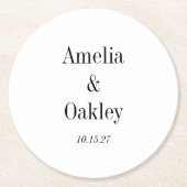 Minimalistische Basic Wit Elegant Bruiloft Custom Ronde Kartonnen Onderzetter (Voorkant)