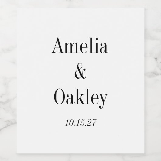 Minimalistische Basic Wit Elegant Bruiloft Custom Wijn Etiket (Enkel label)
