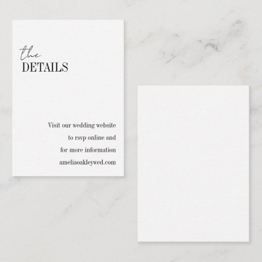 Minimalistische Basic Wit Elegant Chique Bruiloft  Informatiekaartje (Voorkant / Achterkant)