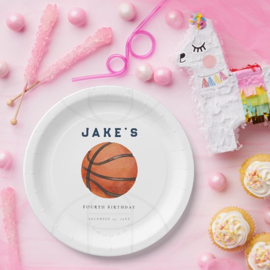 Minimalistische Basketbal Verjaardagspapier Borden Papieren Bordje (Feest)