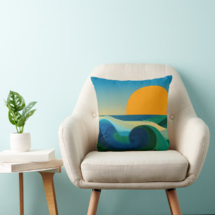 Minimalistische Bauhaus Oceaan Golf Zonsondergang  Kussen