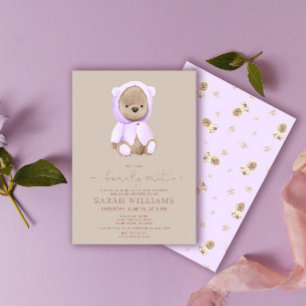 Minimalistische Bearly Wait Lavendel Baby Shower Kaart