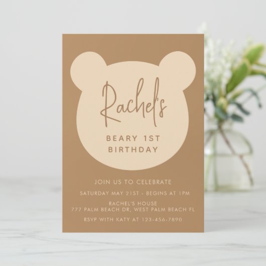 Minimalistische Beary eerste verjaardag uitnodigin Kaart (Staand voorkant)