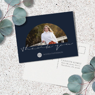 Minimalistische bedankfoto navy grijs briefkaart