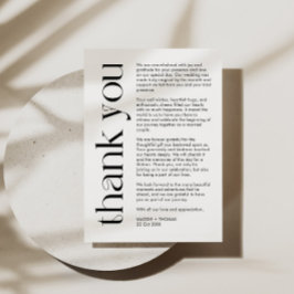 Minimalistische bedankkaart met gedurfde typografi