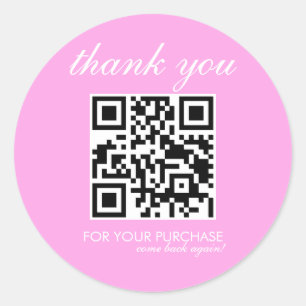 Minimalistische Bedankt QR-code Script Roze Ronde Sticker